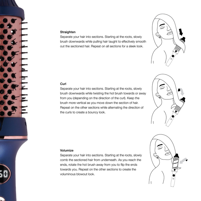 Hot & Hotter Tourmaline Ceramic Digital Hot Styling Brush 1 1/2 Inch, 1 Count, Blue