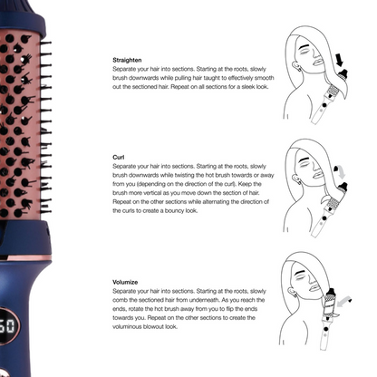 Hot & Hotter Tourmaline Ceramic Digital Hot Styling Brush 1 1/2 Inch, 1 Count, Blue