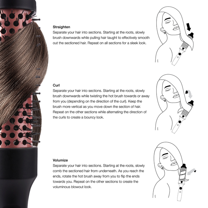 Hot & Hotter Tourmaline Ceramic Hot Styling Brush 1 1/4 Inch, 1 Count, Black