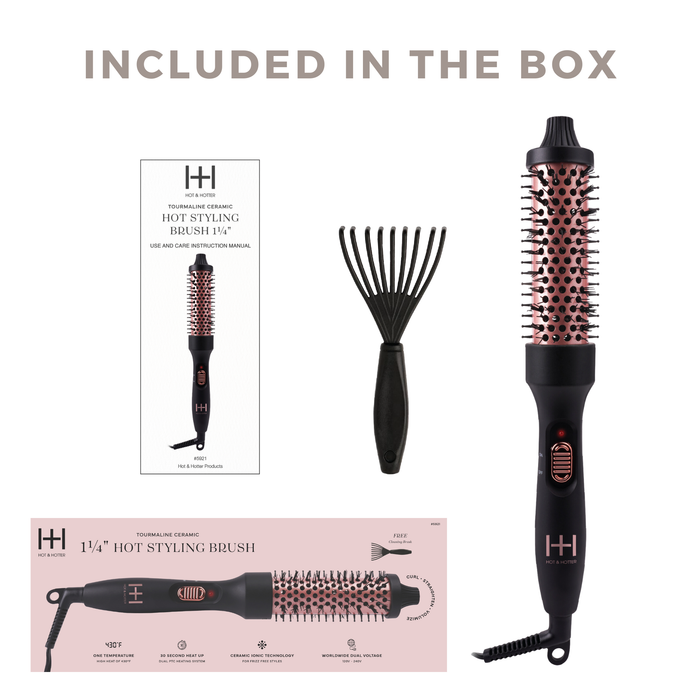 Hot & Hotter Tourmaline Ceramic Hot Styling Brush 1 1/4 Inch, 1 Count, Black