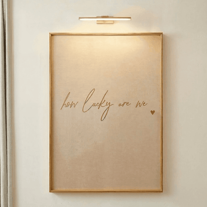 'How Lucky Are We' Beige & Gold Framed Canvas Wall Art Accessories