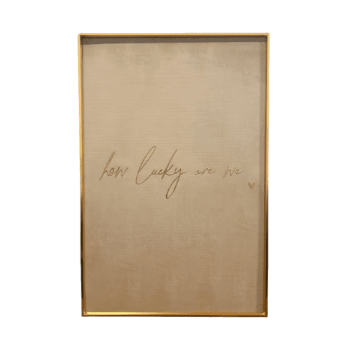 'How Lucky Are We' Beige & Gold Framed Canvas Wall Art Accessories