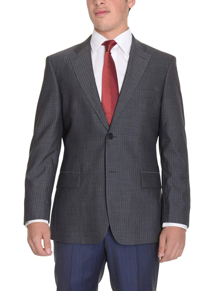 HUGO BOSS BLAZERS Hugo Boss Paolini Charcoal Gray Striped Super 130's Wool Blazer Sportcoat