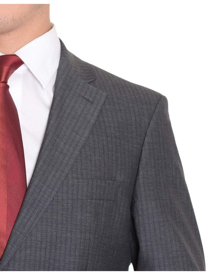HUGO BOSS BLAZERS Hugo Boss Paolini Charcoal Gray Striped Super 130's Wool Blazer Sportcoat