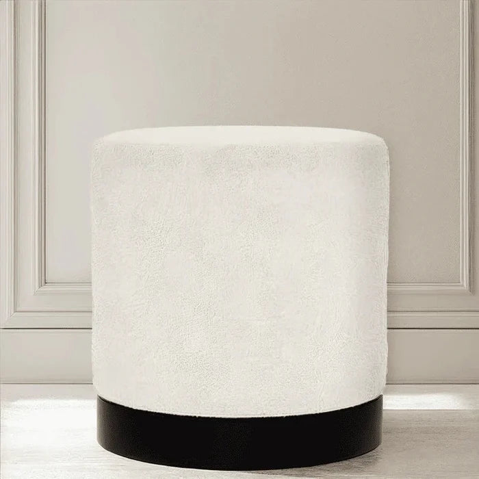 In Stock - Jaycee Cream Boucle & Black Medium Round Stool Furniture