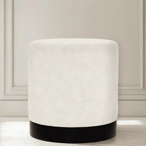 In Stock - Jaycee Cream Boucle & Black Medium Round Stool Furniture