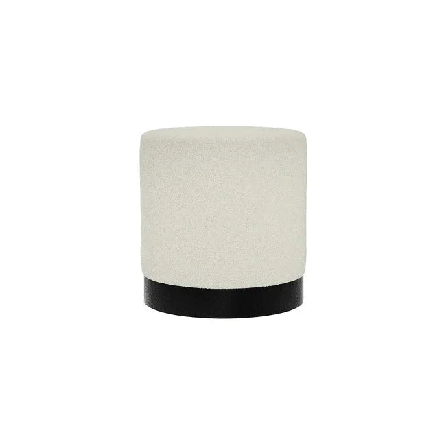 In Stock - Jaycee Cream Boucle & Black Medium Round Stool Furniture