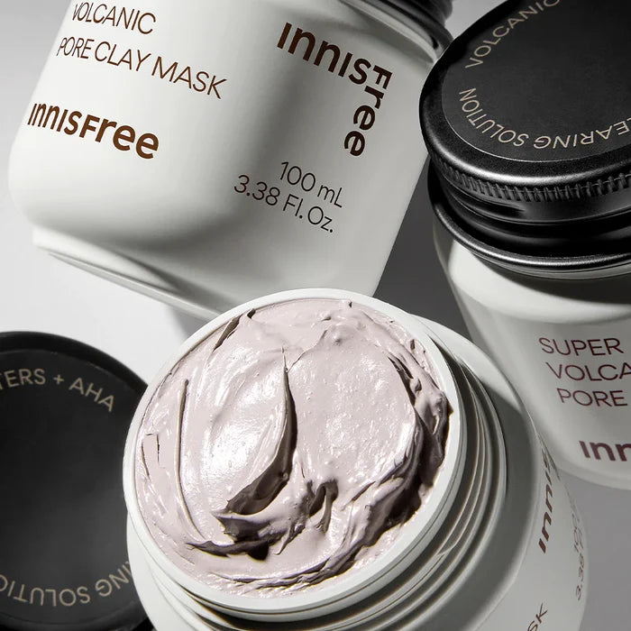 INNISFREE super volcanic pore clay mask volcanic clusters + AHA قناع مقشر بالطين وقشر الجوز