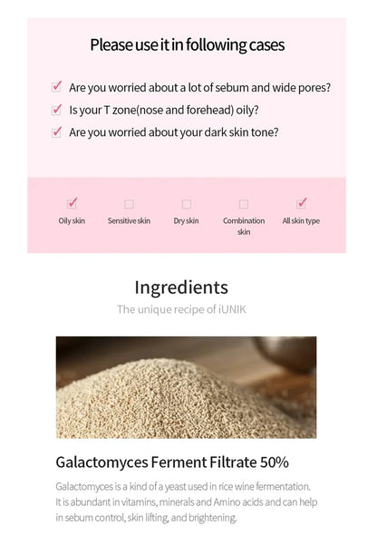 Product information page with skin concerns and ingredients listed.