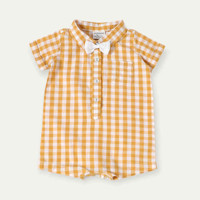 Jules Gingham Bowtie Baby Romper (Organic Cotton)