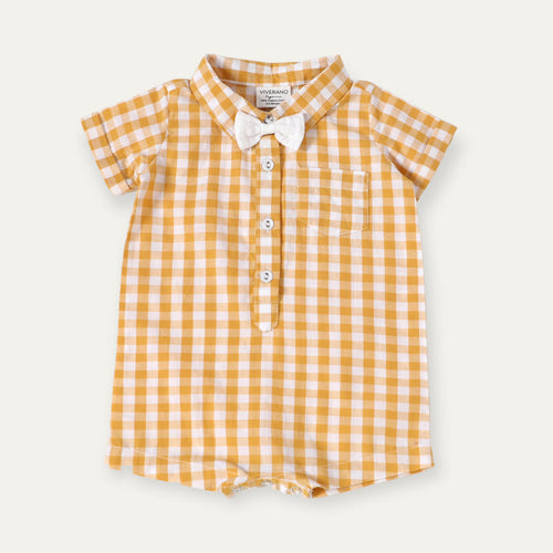 Jules Gingham Bowtie Baby Romper (Organic Cotton)