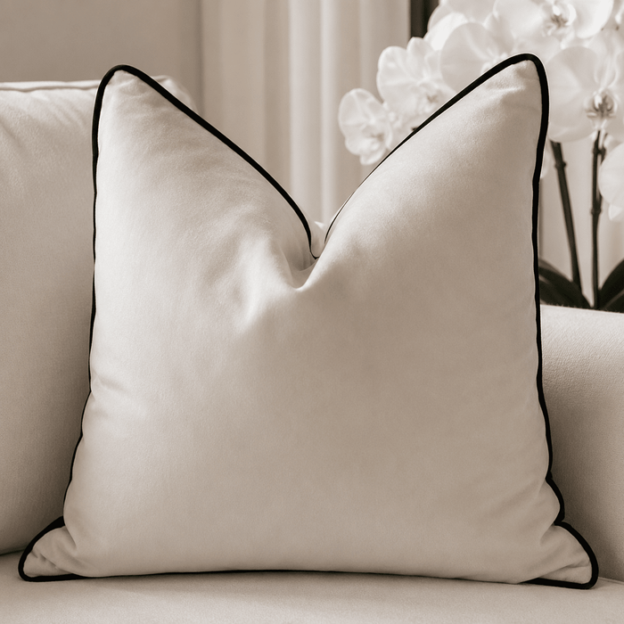 Juniper Cream & Black Velvet Feather Filled Cushion - 45x45cm Textiles