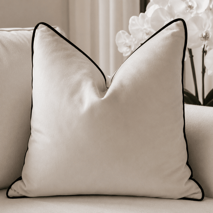 Juniper Cream & Black Velvet Feather Filled Cushion - 45x45cm Textiles