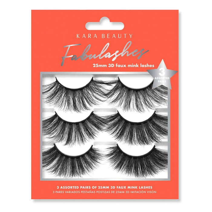 Kara Beauty Fabulashes 25mm 3D Faux Mink Lashes 3 Assorted Pairs - ikatehouse