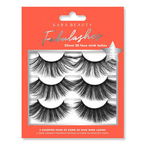 Kara Beauty Fabulashes 25mm 3D Faux Mink Lashes 3 Assorted Pairs - ikatehouse