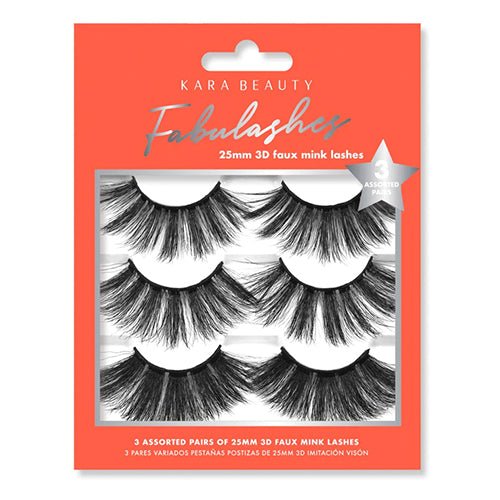 Kara Beauty Fabulashes 25mm 3D Faux Mink Lashes 3 Assorted Pairs - ikatehouse