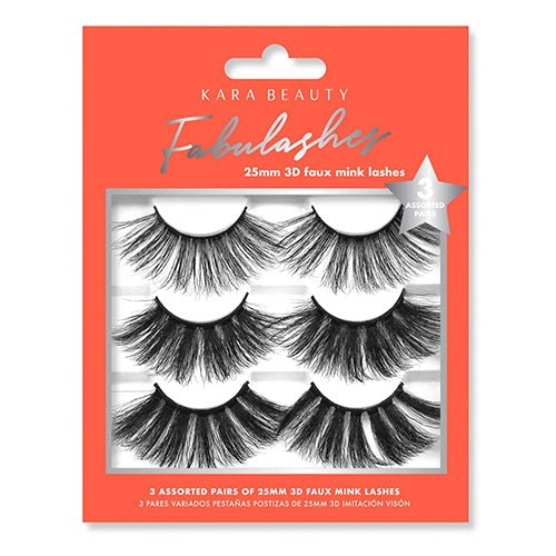 Kara Beauty Fabulashes 25mm 3D Faux Mink Lashes 3 Assorted Pairs - ikatehouse