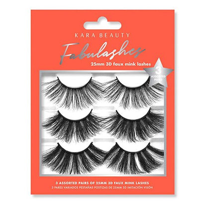 Kara Beauty Fabulashes 25mm 3D Faux Mink Lashes 3 Assorted Pairs - ikatehouse