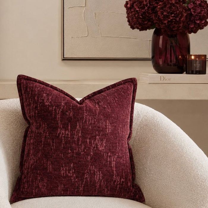 Katy Burgundy Chenille Patterned Cushion Cover - 45x45cm Textiles