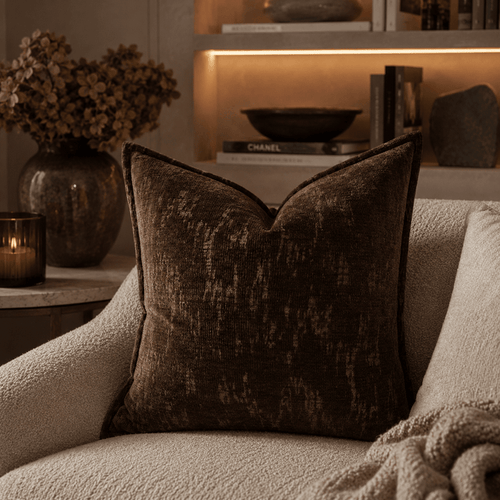 Katy Chocolate Brown Chenille Patterned Cushion Cover - 45x45cm Textiles