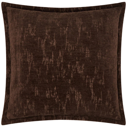 Katy Chocolate Brown Chenille Patterned Feather Filled Cushion - 45x45cm Textiles
