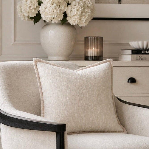 Katy Ivory Chenille Patterned Feather Filled Cushion - 45x45cm Textiles