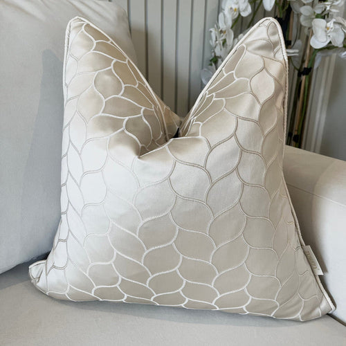 Kyoto Beige Textured Patterned Feather Filled Cushion - 50x50cm Textiles