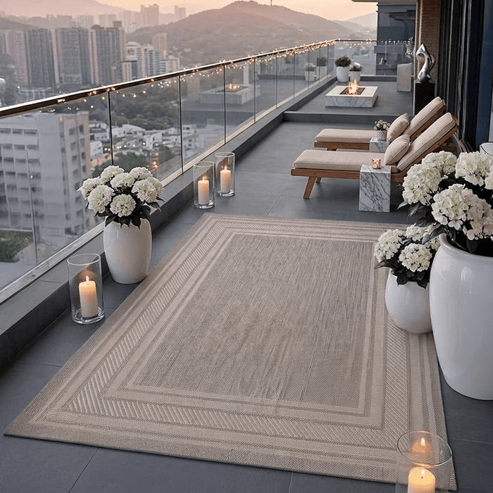 Lara Grey Indoor Outdoor Rug with Cream Border Textiles