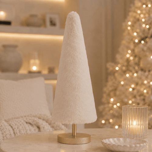 Large Decorative Faux Fur Cream Christmas Tree Ornament Accessories