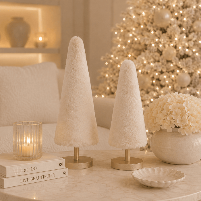 Large Decorative Faux Fur Cream Christmas Tree Ornament Accessories