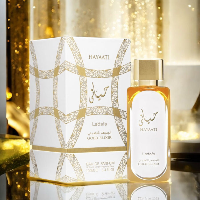 Lattafa Hayaati Gold Elixir 100ml أحمر شفاه حياتي جولد إليكسير - Princess Cosmetics Qatar