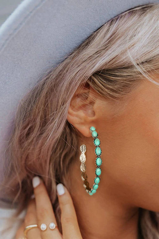 Little Daisy Closet gem inlay retro C-shape earrings showcasing shiny gemstone accents and a vintage-inspired design.