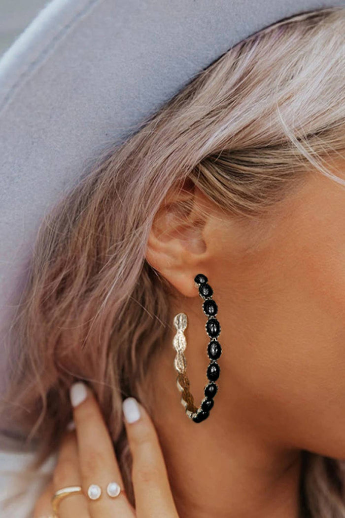 LDC Gem Inlay Retro C-shape earrings by Little Daisy Closet featuring colorful gemstone inlays and vintage-inspired design.