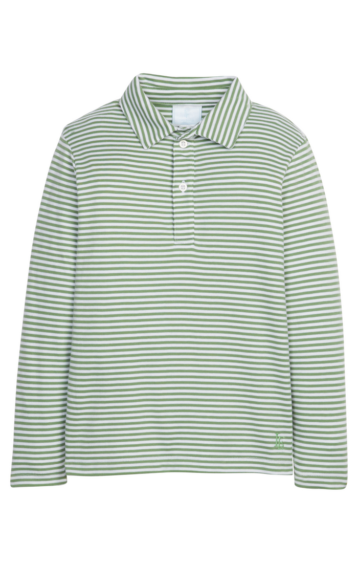 LE Green Watercress Stripe L/S Polo