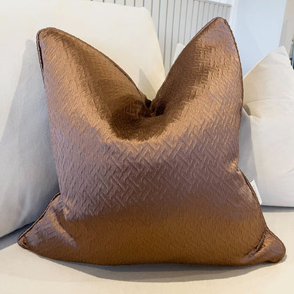 Liberty Mocha Textured Feather Filled Cushion with Satin Pipe - 50x50cm