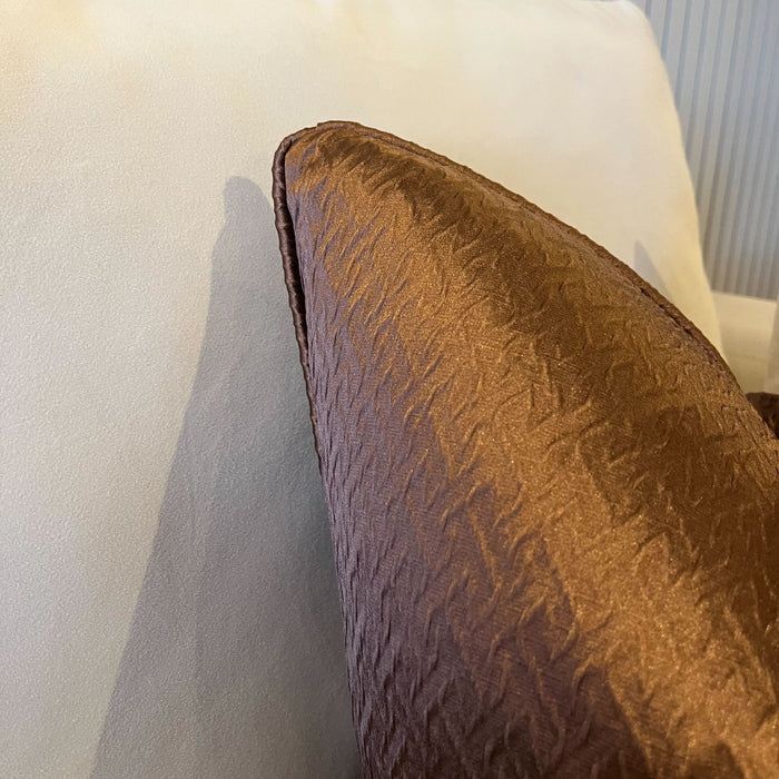 Liberty Mocha Textured Feather Filled Cushion with Satin Pipe - 50x50cm