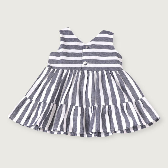Lina Blue Stripe 2 Tier Sleeveless Baby Dress + Bloomer (Organic Cotton)