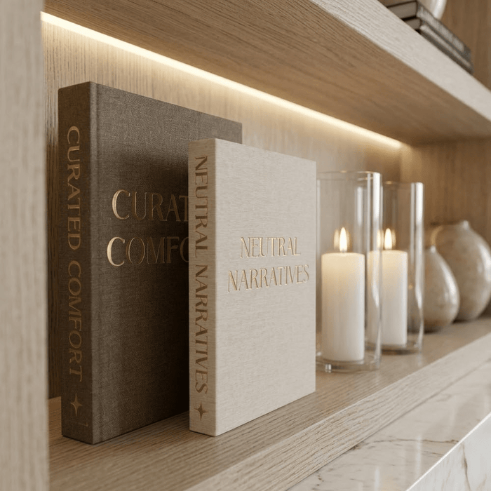 Lisle Cream & Brown Linen Effect Decorative Book Boxes - Set of 2 Accessories