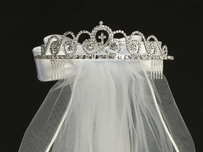 Lito Single Layer Veil on Rhinestone Tiara