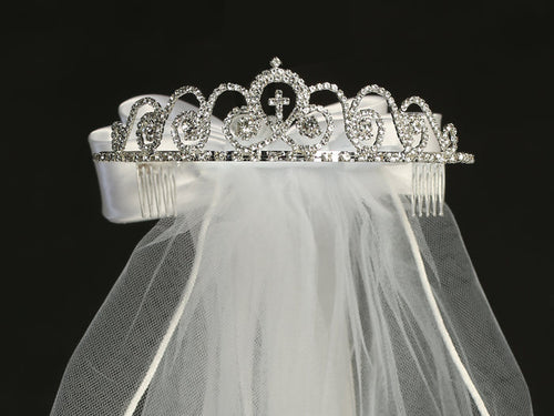 Lito Single Layer Veil on Rhinestone Tiara