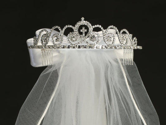 Lito Single Layer Veil on Rhinestone Tiara