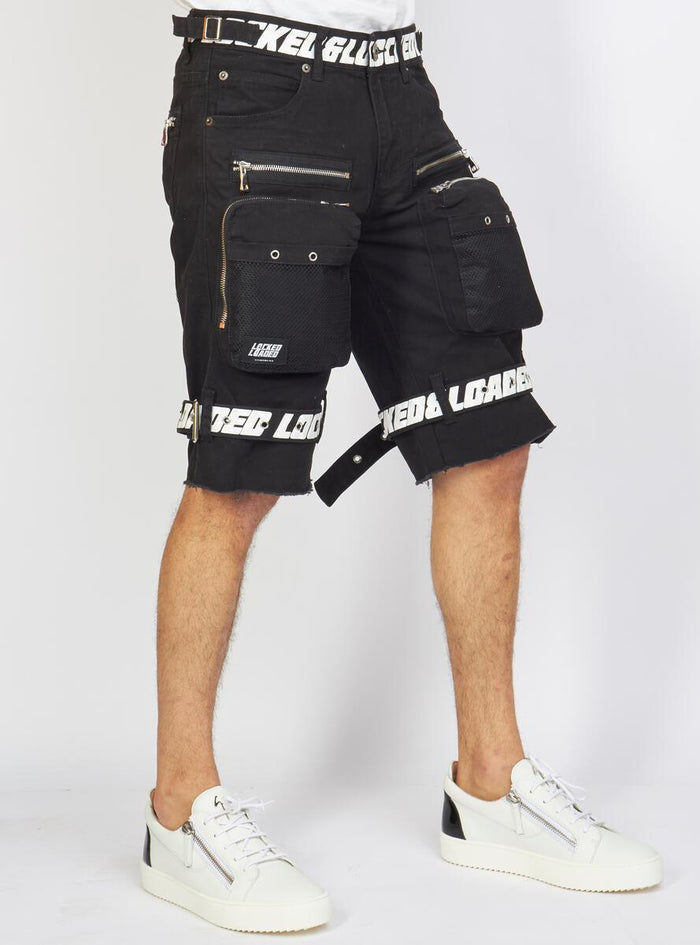 LOCKED & LOADED JEAN SHORT LLTS421102 - BLACK/WHITE