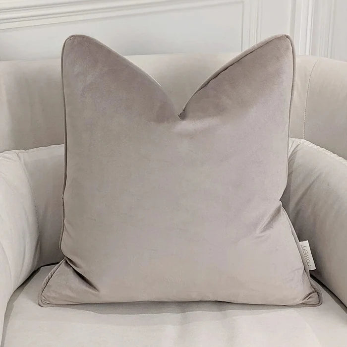 London Warm Grey Velvet Piped Cushion Cover - 46x46cm Textiles