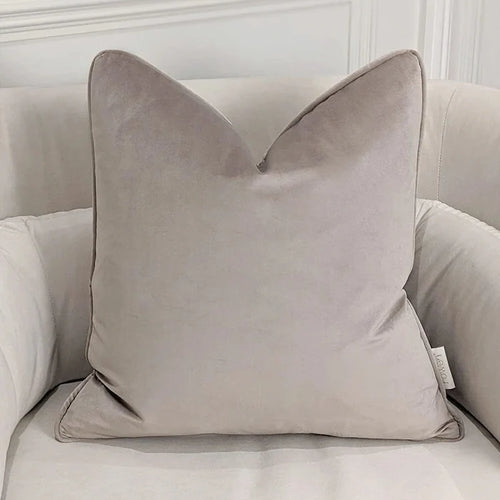 London Warm Grey Velvet Piped Cushion Cover - 46x46cm Textiles