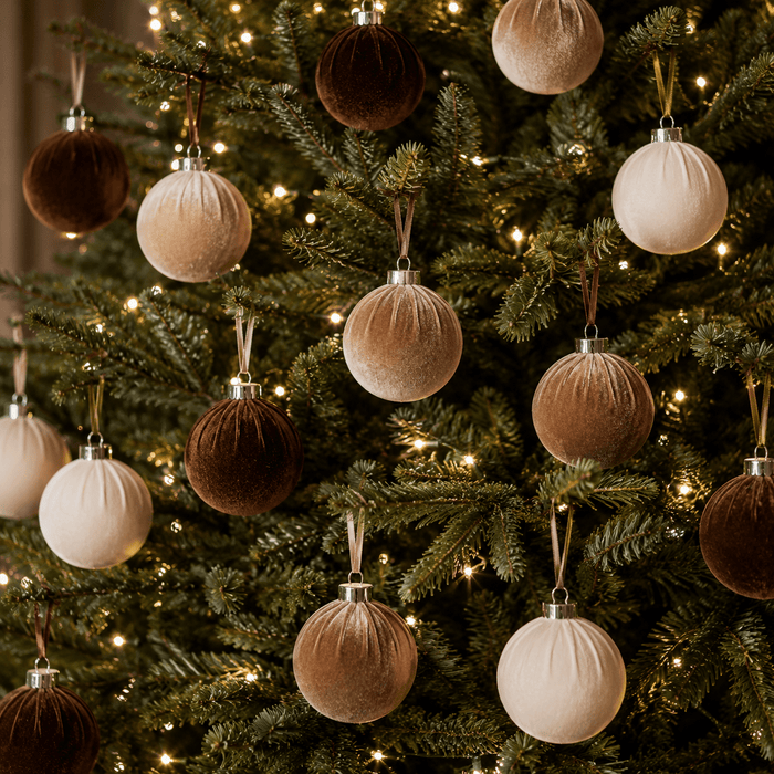 Luxury Brown & Cream Velvet Baubles - Set of 15 Accessories