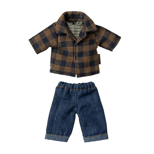 Maileg Brown Checked Shirt & Pants Dad Mouse