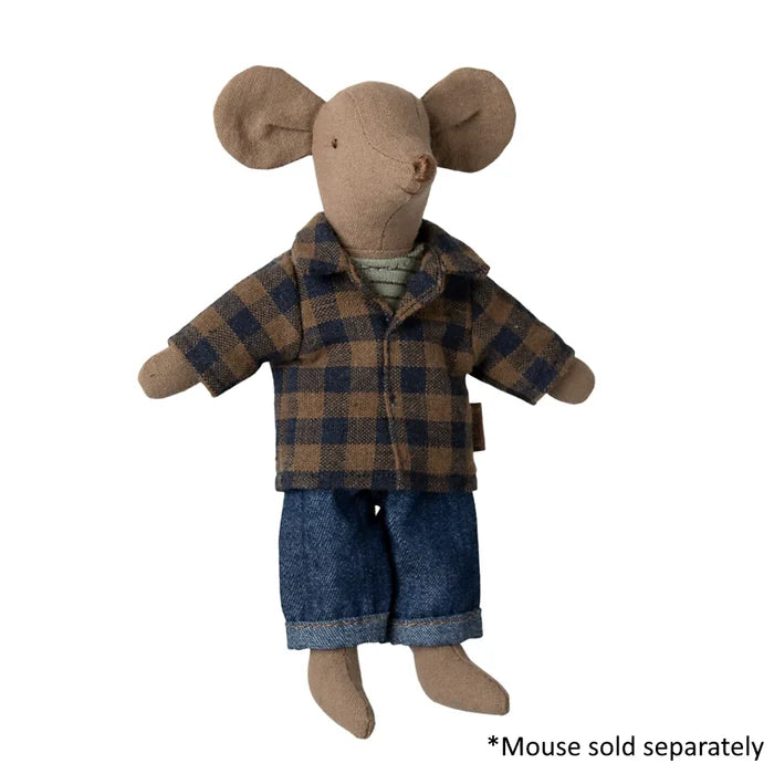 Maileg Brown Checked Shirt & Pants Dad Mouse