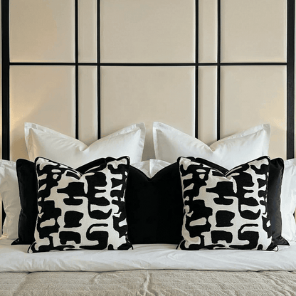 Manu Monochrome Abstract Pattern Feather Filled Cushion - 50x50cm Textiles