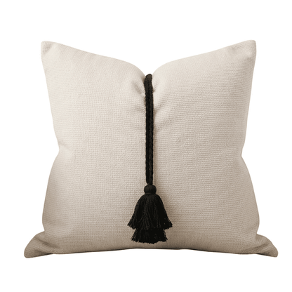 Maxone Cream & Black Tassel Detail Feather Filled Cushion - 45x45cm