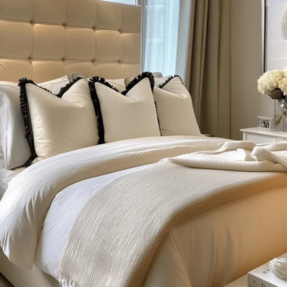 Melina Cream Velvet Cushion Cover with Black Fringe Detailing - 50x50cm Textiles